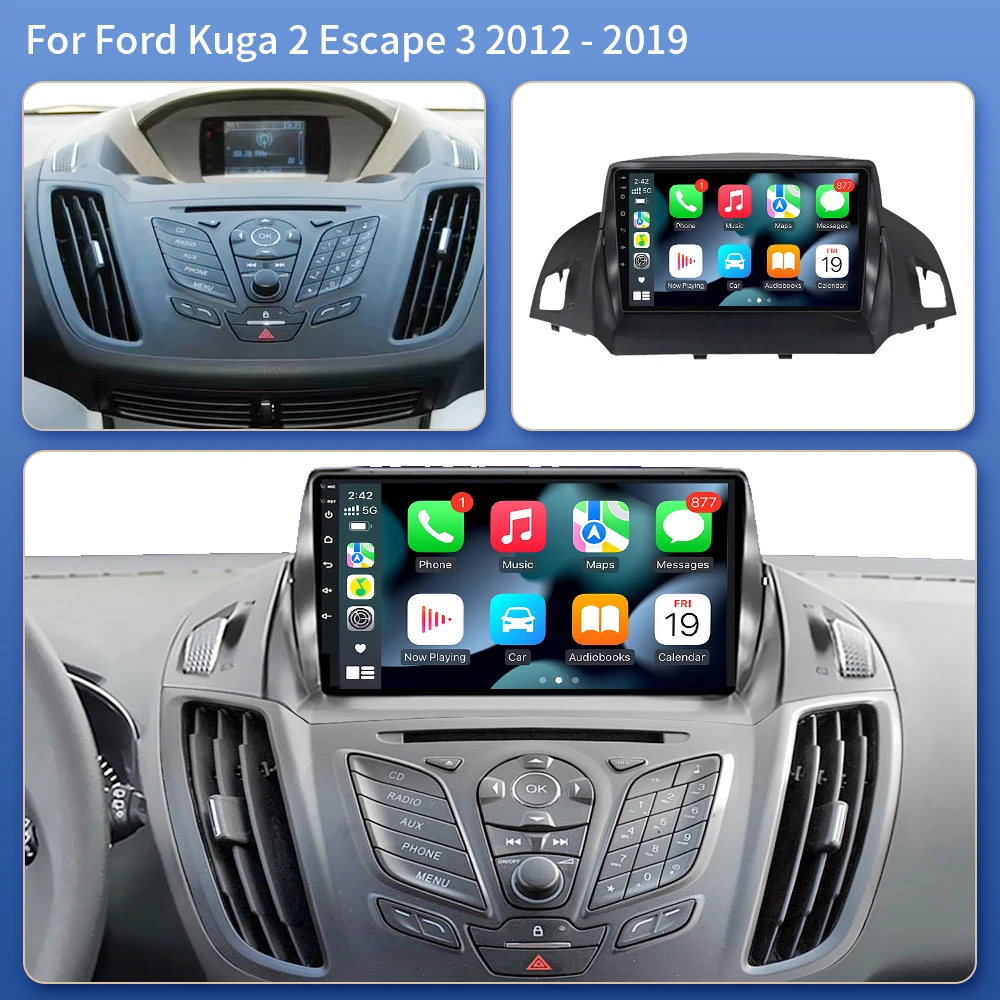 Android 16 Car Radio For Ford C-MAX Kuga 2 Escape 3 2012 - 2019 4G LTE QLED GPS BT Wireless Carplay Auto Head Unit Navigation