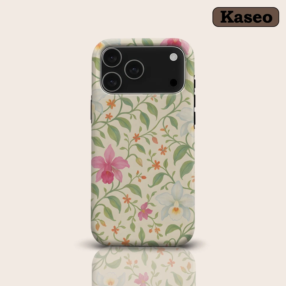 KASEO Matte Bumper for Magsafe Case for IPhone 17 16 15 14 Plus 13 Pro Max Shockproof Hard PC Orchid Vine Damask Cover