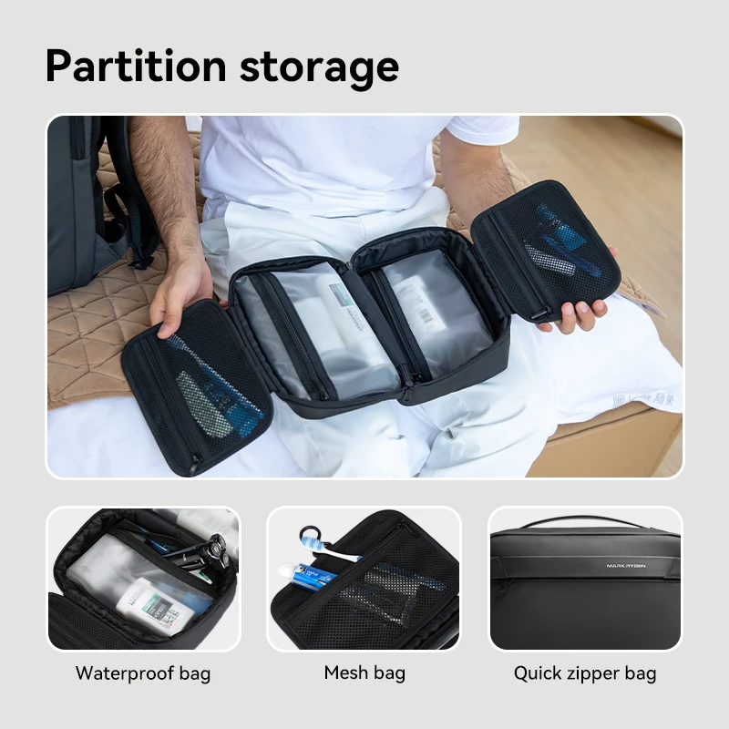 

MARK RYDEN Travel Toiletry Bag with Hook, Water Repellent PU Oxford Dopp Kit with Multi-compartment for Men Women side bag for ladies