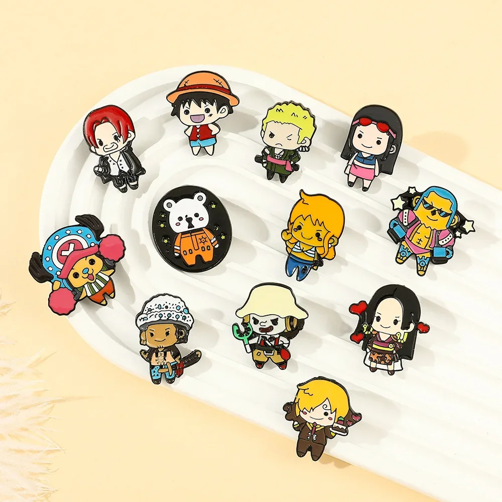 One Piece Brooches Badge Luffy Zoro Nami Chopper Sanji  Anime Action Figures Metal Enamel Cartoon Backpack Lapel Pins Toys Gifts