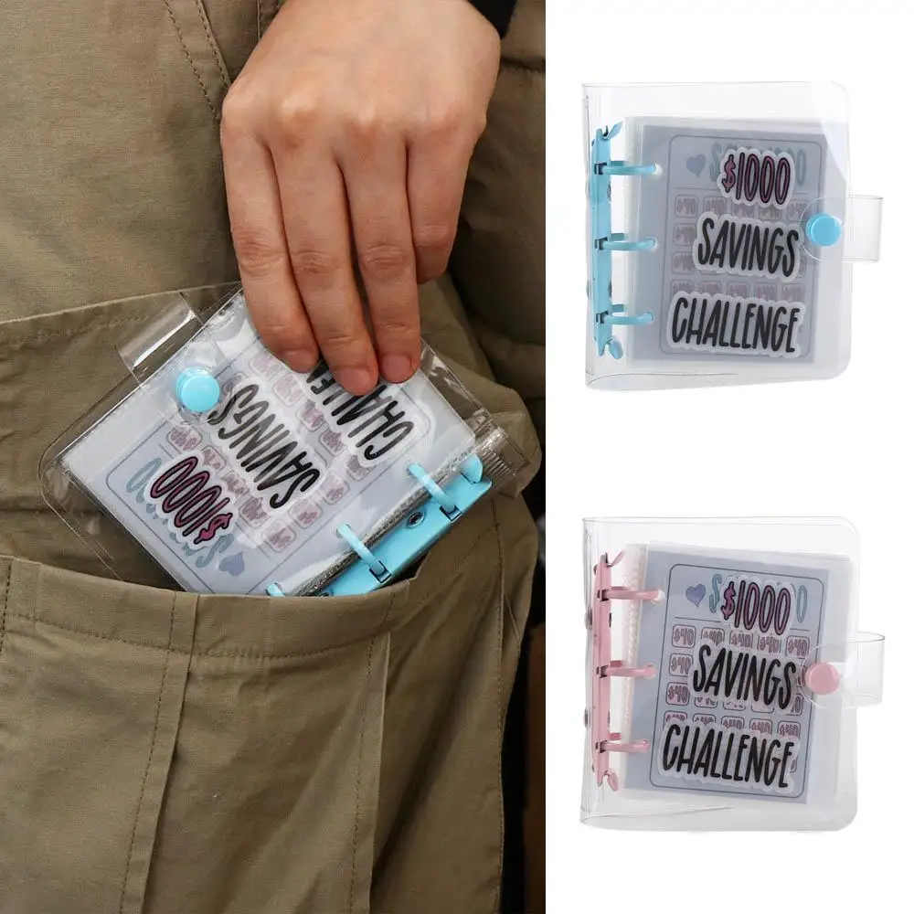 Waterproof $1000 Money Savings Challenge Binder PVC Button Closure Envelope Savings Challenges Book Clear Durable