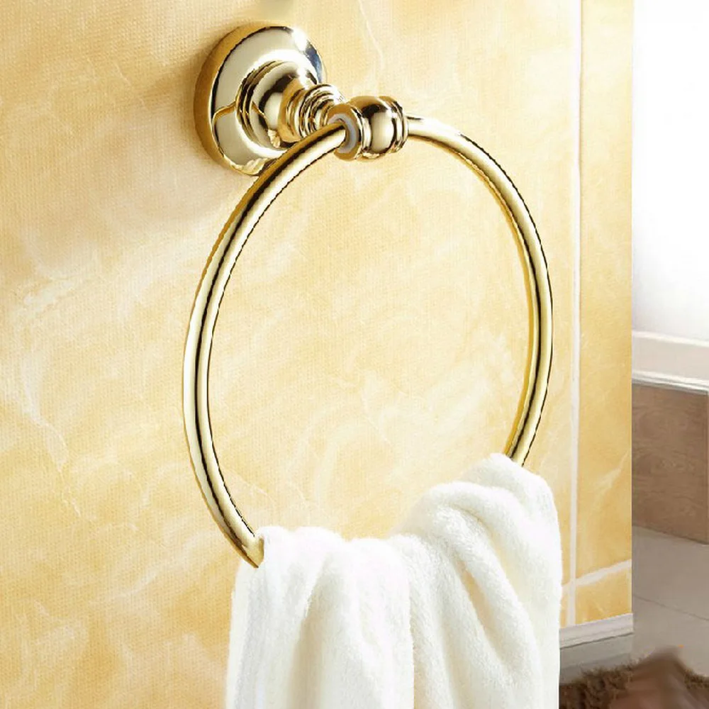 

Новый аксессуар для ванной комнаты настенный полированный золотой цвет Латунное полотенце кольцо держатель для полотенец aba104