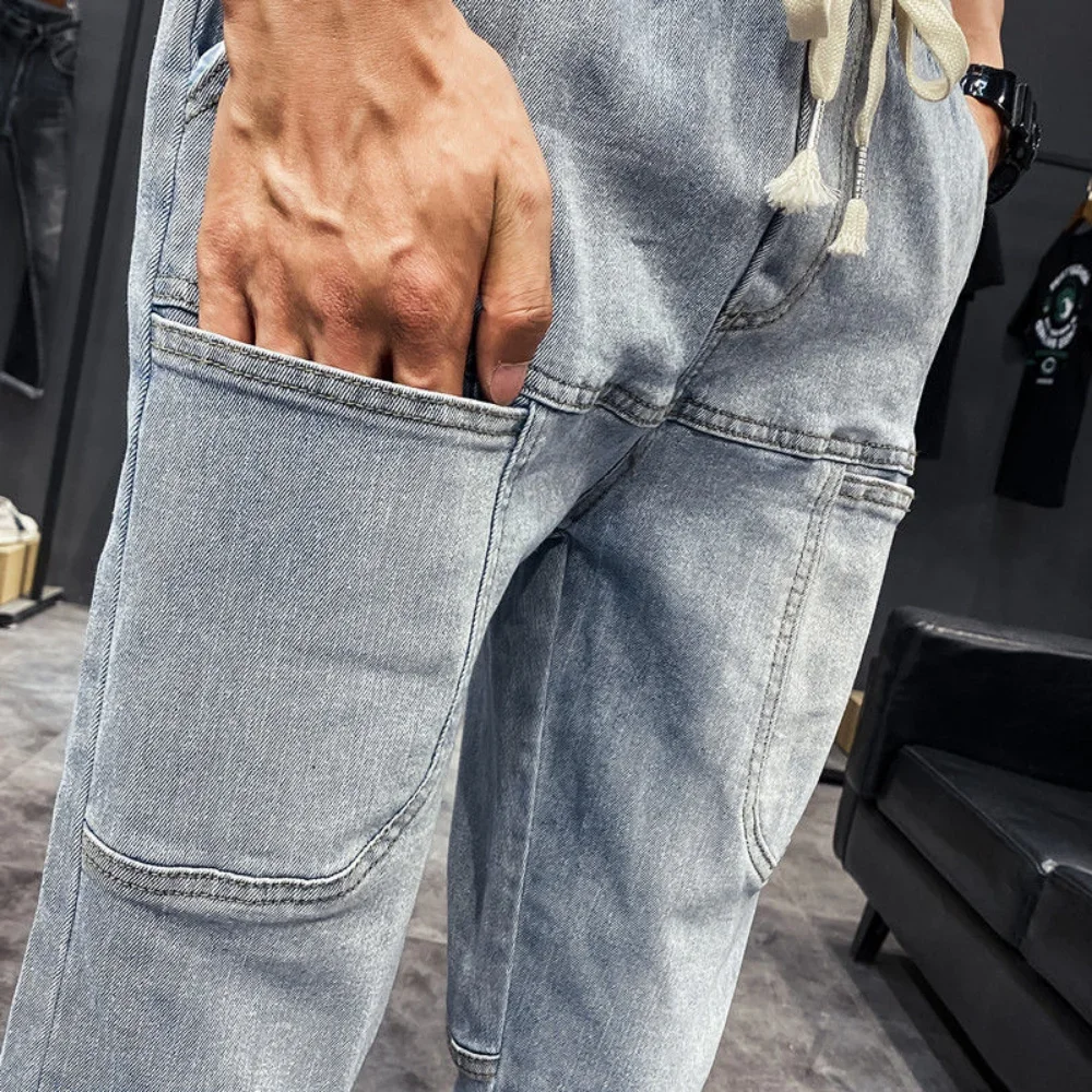 2025 nova primavera verão calças de brim masculinas vintage cor sólida elástica clássico jeans masculino magro moda denim calças masculinas carga