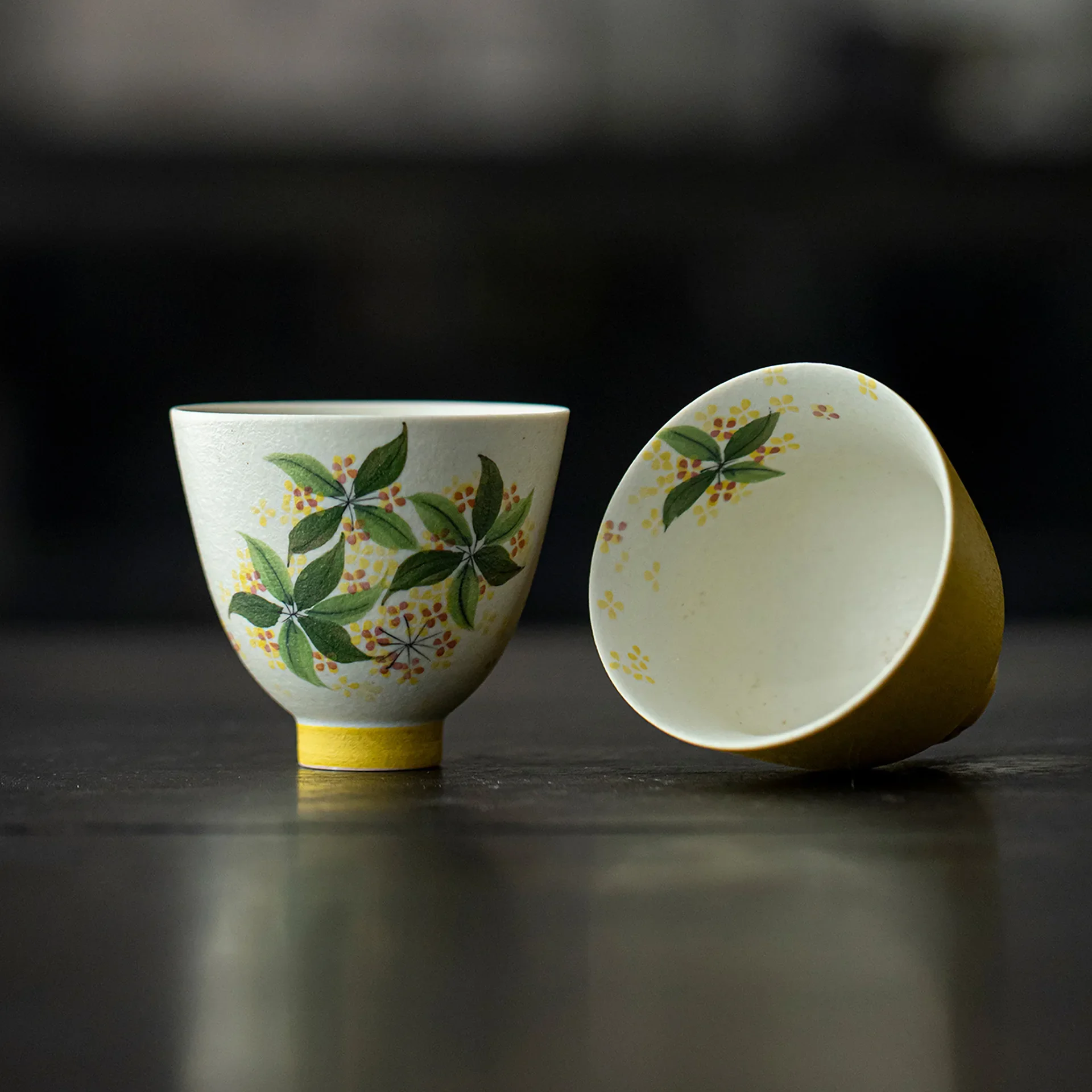 1Pc Flint Red Antique Hand-painted Osmanthus Ceramic TeaCup Chinese KungFu TeaSet Household TeaCup Drinking TeaCup Tea Tableware
