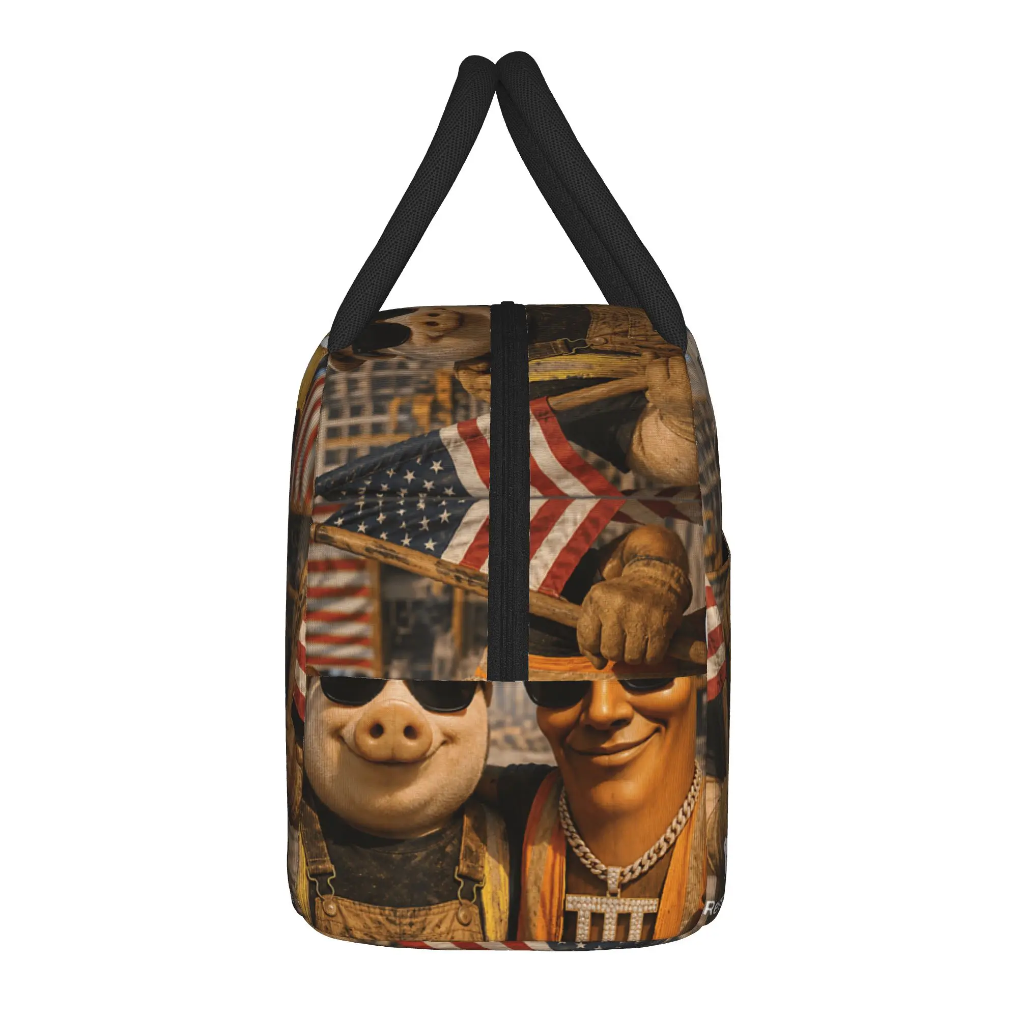 John Pork Tung Sahur Bro Proud Construction Worker Labor Day Lunch Bag  Retro Lunch Box For Child Office Portable Cooler Bag