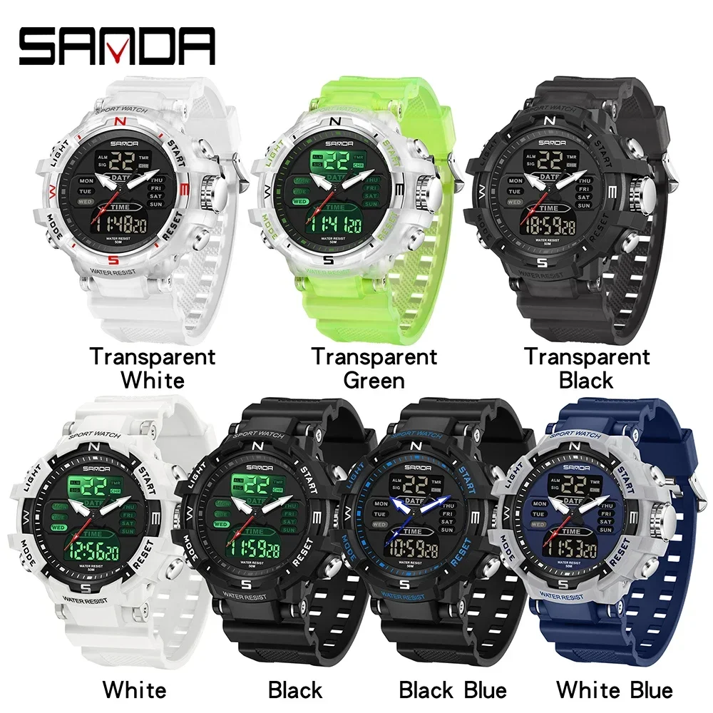 Sanda Top Brand 6176 Fashionable And Trendy Waterproof Electronic Best-selling Alarm Clock Multifunctional Student Gift Watches