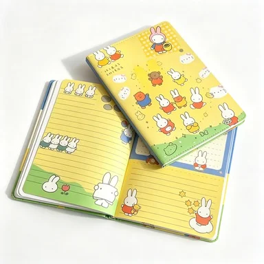 Cute Kawaii Bunny PU Leather Notebook with Thick colorful Pages, Great Diary Planner and Sweet Gift for Best Friends.