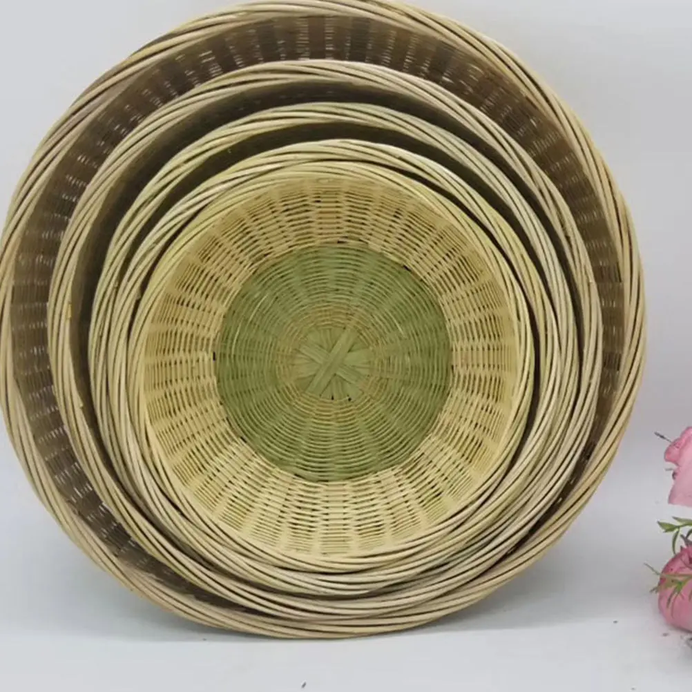 

3pcs Bamboo Woven Baskets Storage Containers Household Fruit Vegetable Storage For Home Picnic Elegant Chic
