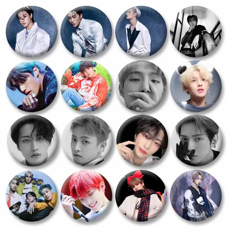 KPOP ATEEZ Round Brooch Singer Badge Handmade Tinplate Soft Button Pins DIY Backpack Clothes Accessories Fans Collection Gifts