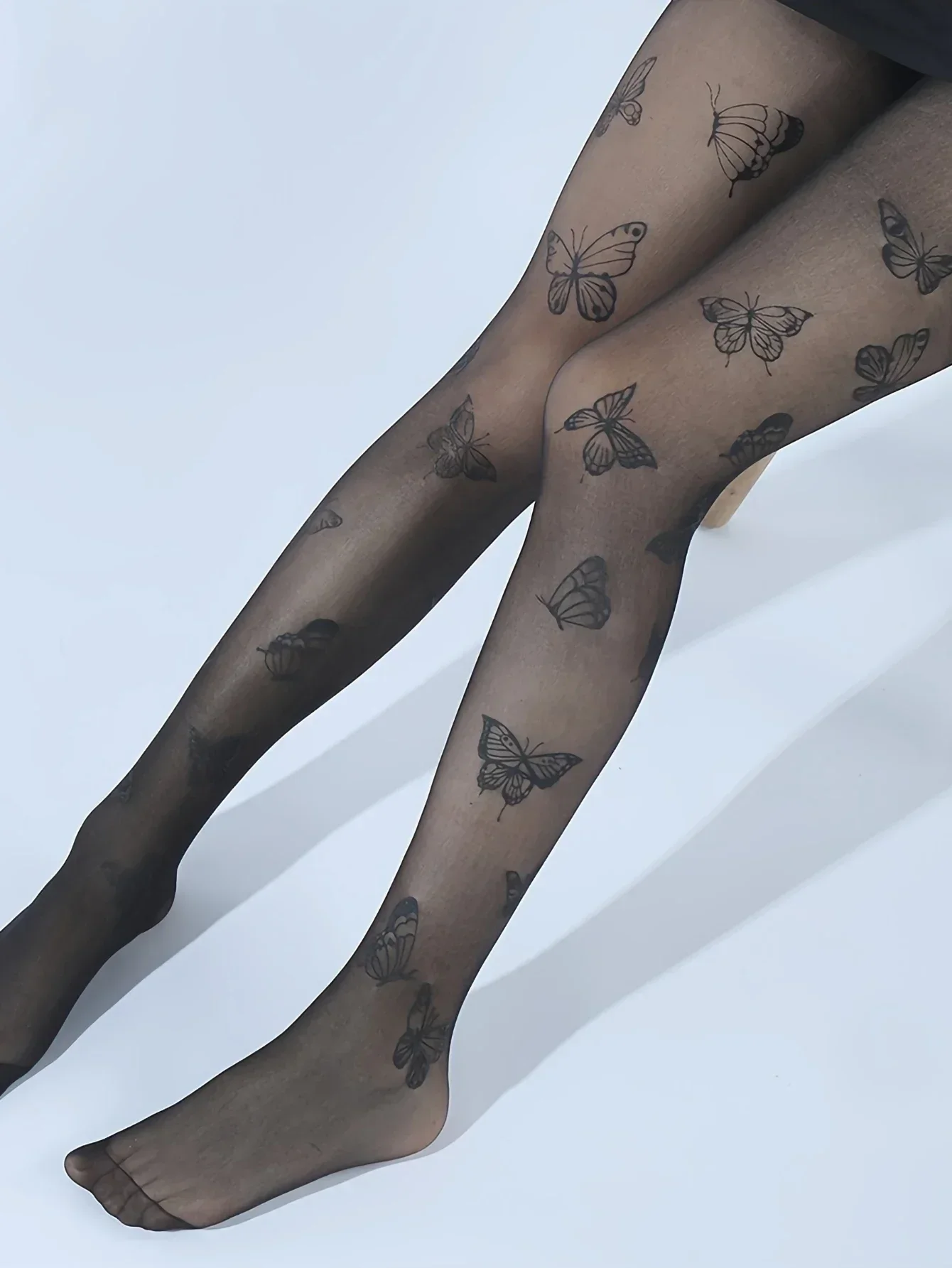 

A Fashionable Sexy Butterfly Printed Stockings Pantyhose Black White Color Butterfly Pantyhose