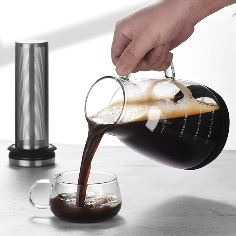 960ml Dual-Use Cold Brew Coffee & Tea Maker, Espresso Ice Drip Glass Pot with Filter,Glass Pot for Home Use-A50M