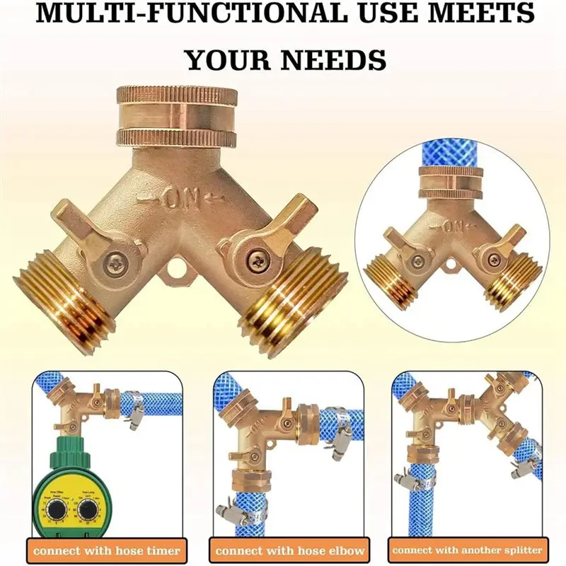 PZHI Garden Hose Y Splitter, Brass 2 Way Faucet Splitter with 2PCS Protective Coiled Spring Hose Extensions, 3/4 Inch Connector