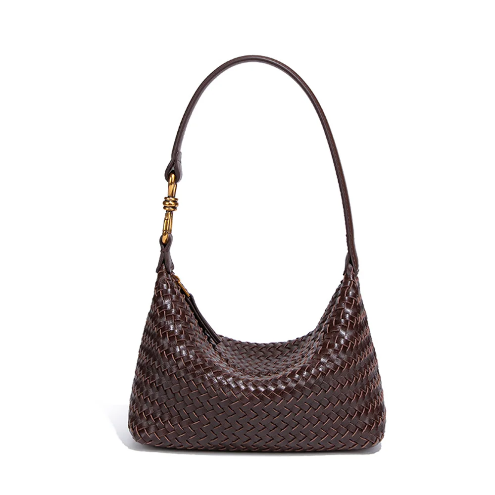 New Handmade Woven Bag, Women's Soft Leather Lunch Box Bag, Armpit Bag, Dumpling Bag, Versatile, Light Luxury Tofu Bag