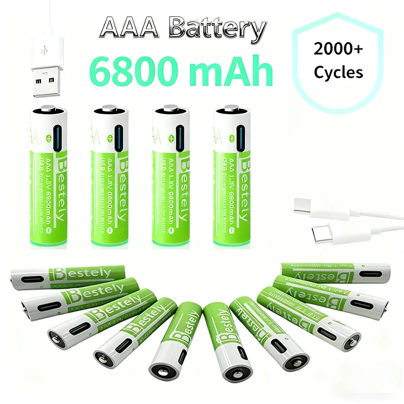 AAA Rechargeable Lithium Battery 2025 New 6800mAh Large Capacity, USB-C Charge,  for Cameras, Electric Toothbrushes, Shavers