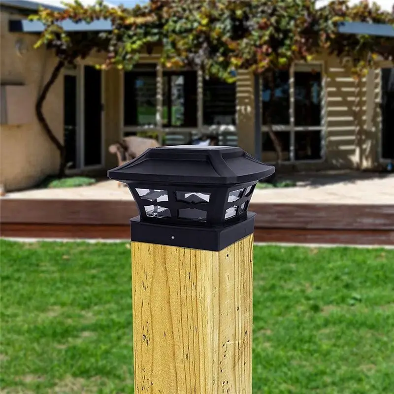 ABKS-5X Solar Post Cap Lights 2 Lighting Modes LED Deck Fence Cap Lights For 4X4 Wooden Posts Garden Decoration Warm Black