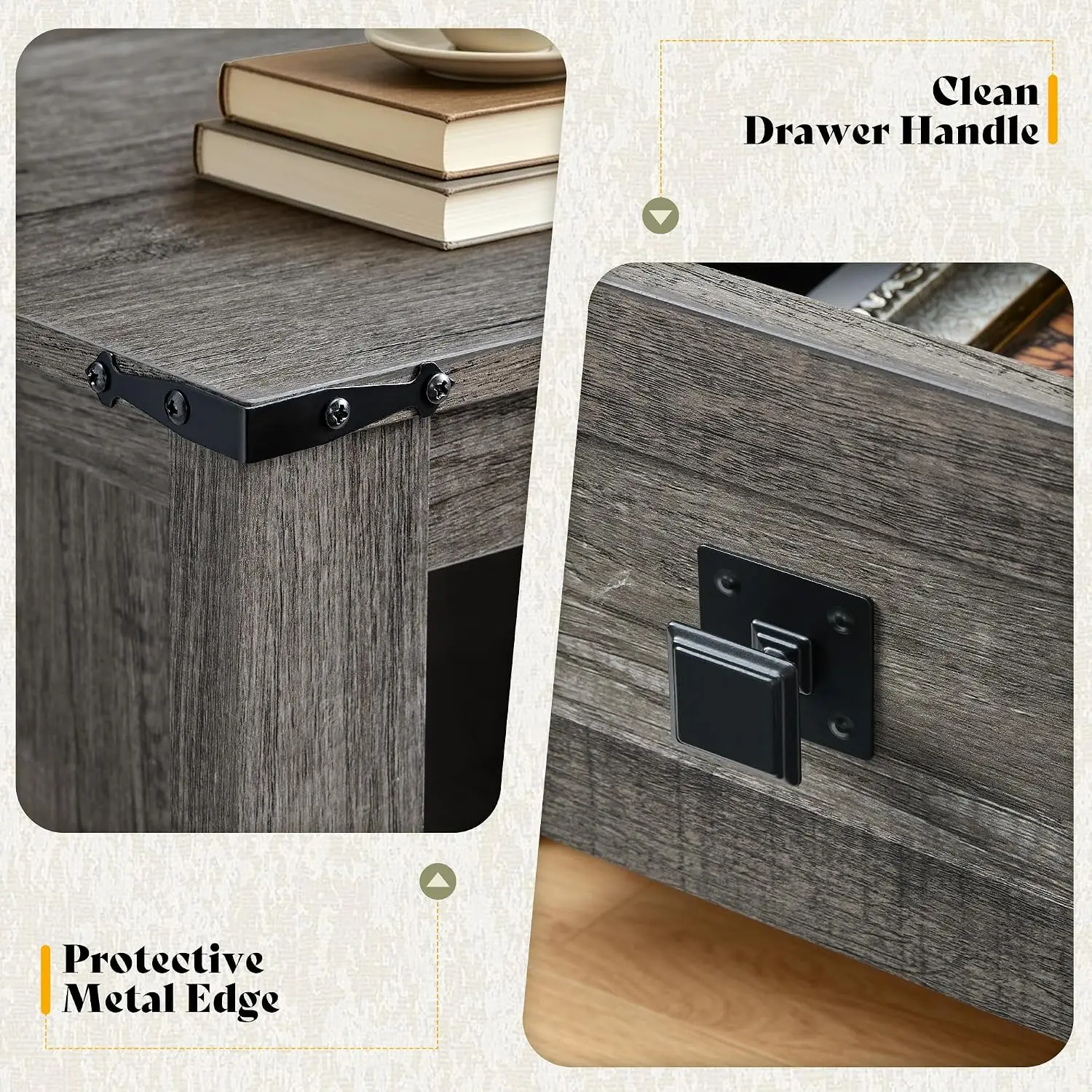 Farmhouse Wood Nightstand Set of 2, End Table with Drawers, Grey