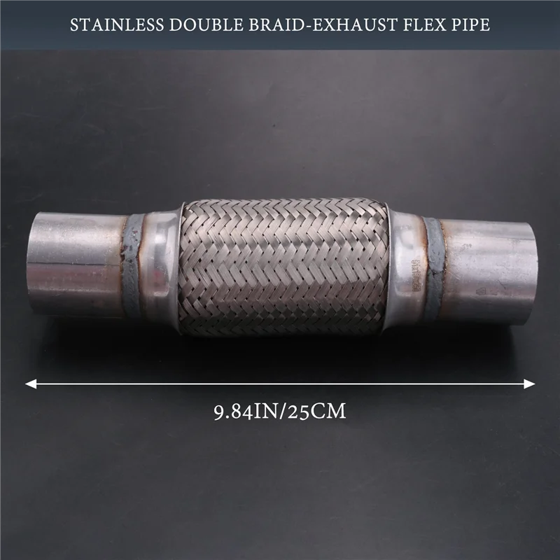 Exhaust Flex Pipe Stainless Steel Double Braid 2 X 6 Inch with Ends 10 Inch Long