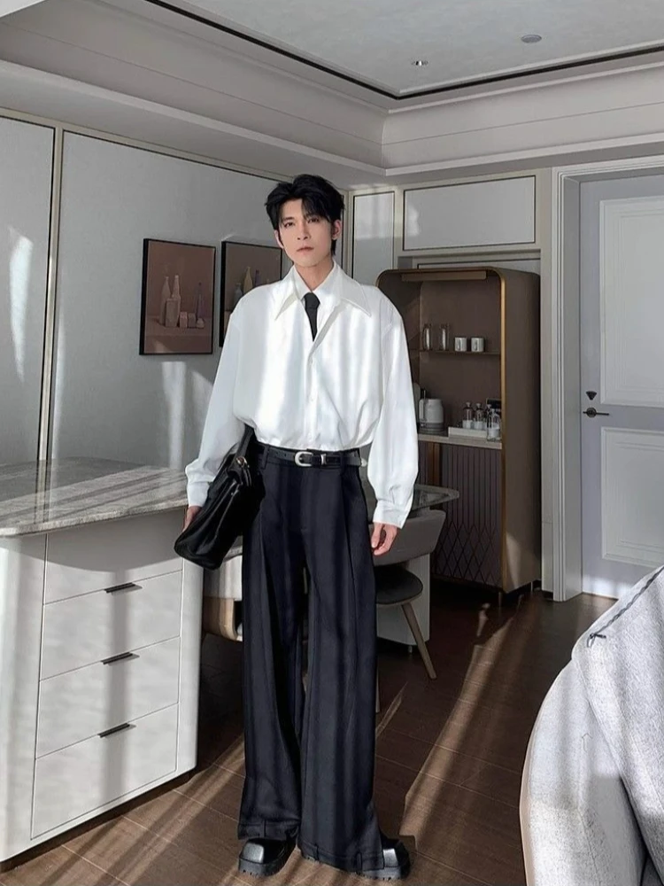 

Men's Autumn Long Sleeve Shirt Set Fake Two Piece Color Block Casual Tops with Necktie Hip Hop Streetwear