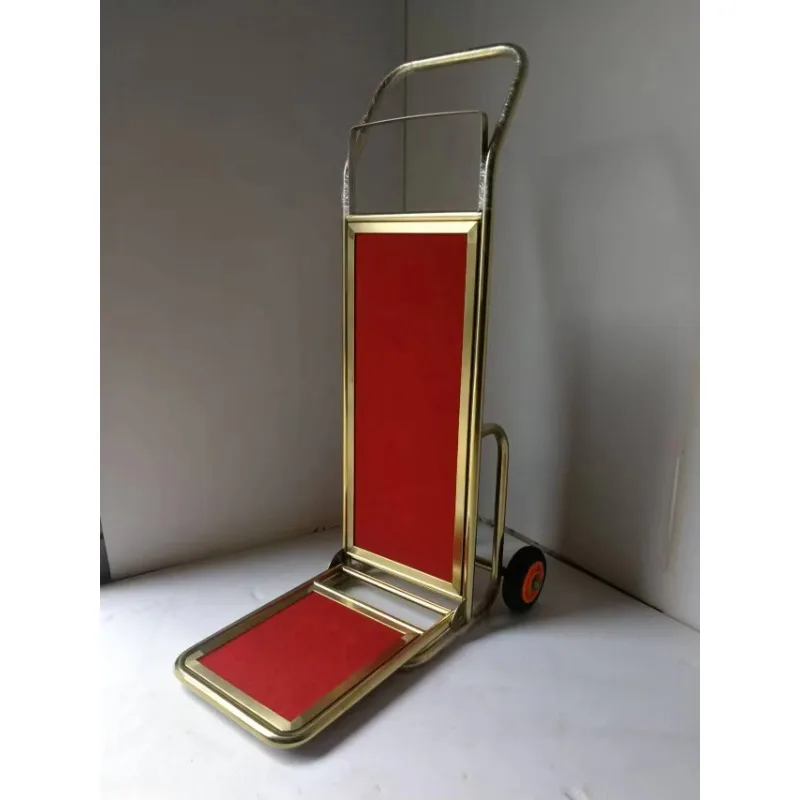 practical gold frame red wedding foldable hotel luggage cart