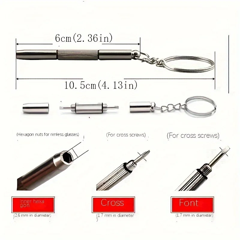 2Pcs Multifunctional Mini Screwdriver 3in1 Slotted Cross Hex Screw Driver Glasses Phone Watch Screw Repair Keyring Tool