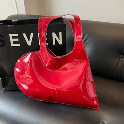 Bright Patent Leather Shoulder Bag For Women Big Love Heart Bag Handbag Female Red Black Large Capacity Tote Red Clutch Bag