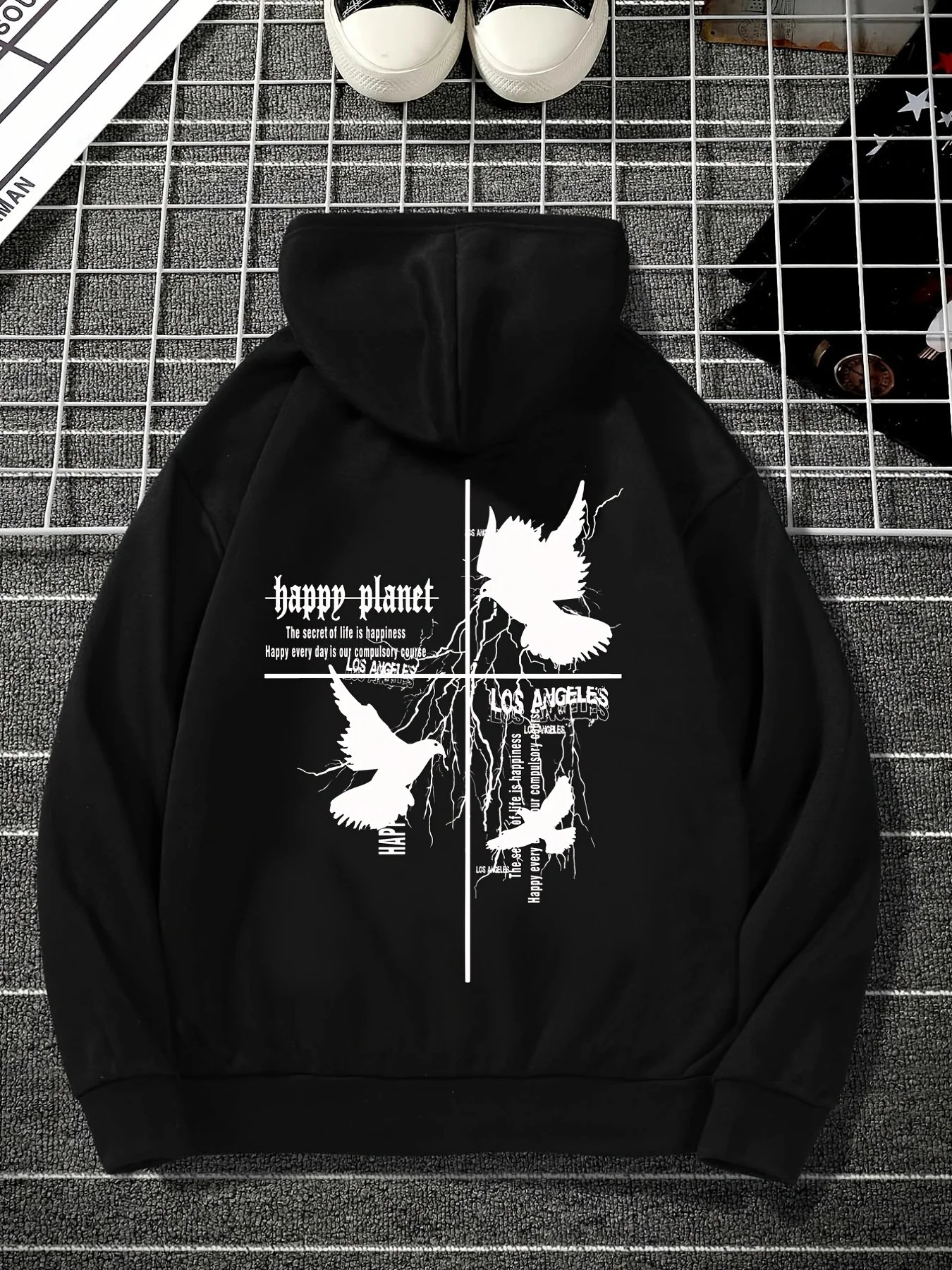 Peace Pigeon Print, Men's Cozy Drawstring Long Sleeve Sweatshirt Hoodies With Kangaroo Pocket, Men's Casual Pullover Hoodies For Daily Wear