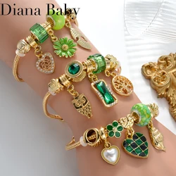 Stainless Steel Tree of Life Bracelet Green Square Zircon Charm for Women Girls DIY Jewelry Fashion Gift Y2K Trendy Bangle