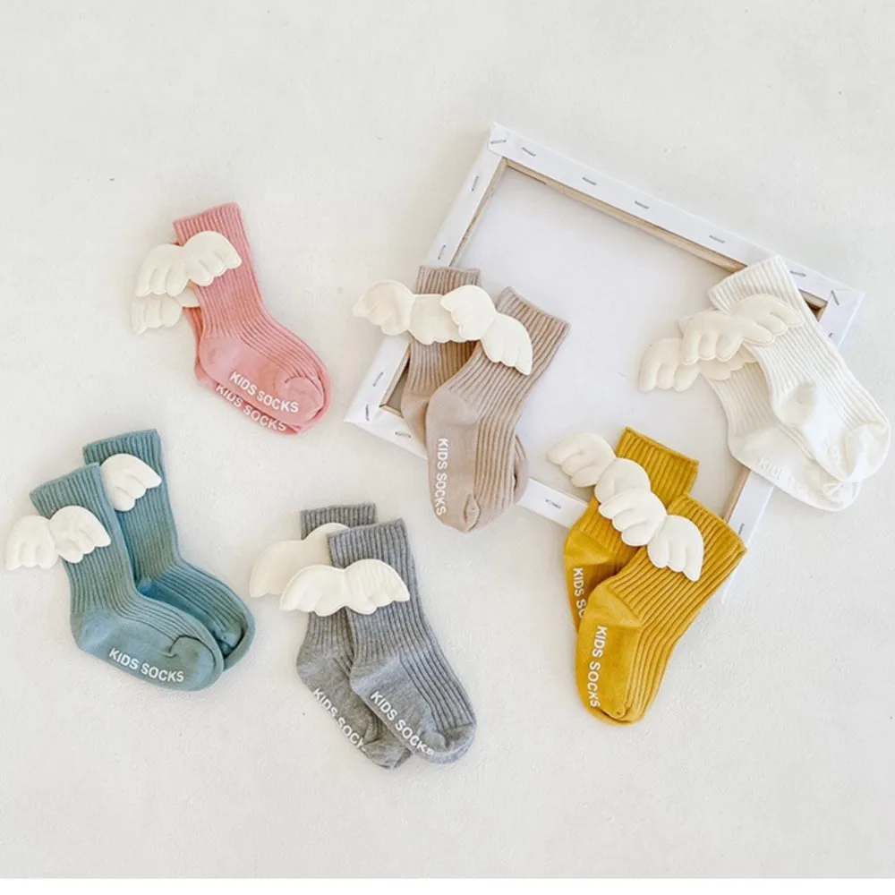 Baby socks princess elastic knitted cotton socks for newborn baby spring and autumn winter sack angel wings toddler sock