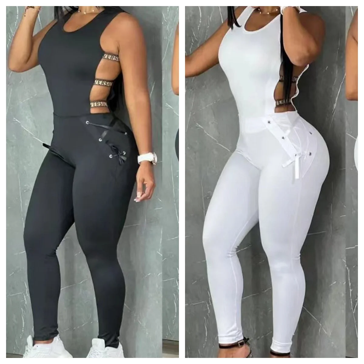 Women\'s Hollow Out Jumpsuit Summer Clothes Sleeveless Sexy Ladder Yoga Seamless Gym Skinny Casual Daily Long Jumpsuit