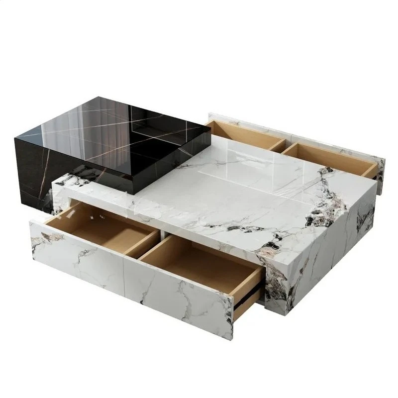 Modern Minimalist Rectangular Coffee Table Luxury Sintered Stone Top Low Profile Living Room Furniture Small Space Apartment