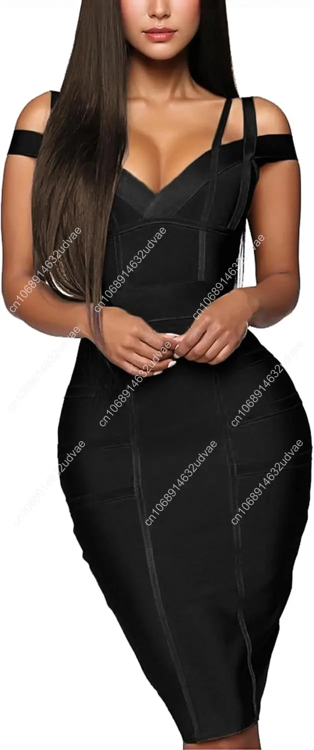 

Hybrid Company Womens Elegance V Neck Stretch Chic Bandage Dress