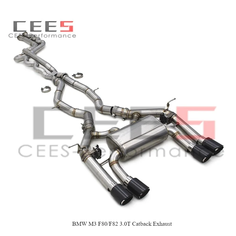 CEES Auto Exhaust Pipes for BMW M3 F80 M4 F82 3.0T 2014-2019 Valvetronic Muffler Stainless Steel Catback Equal Length Mid Pipes