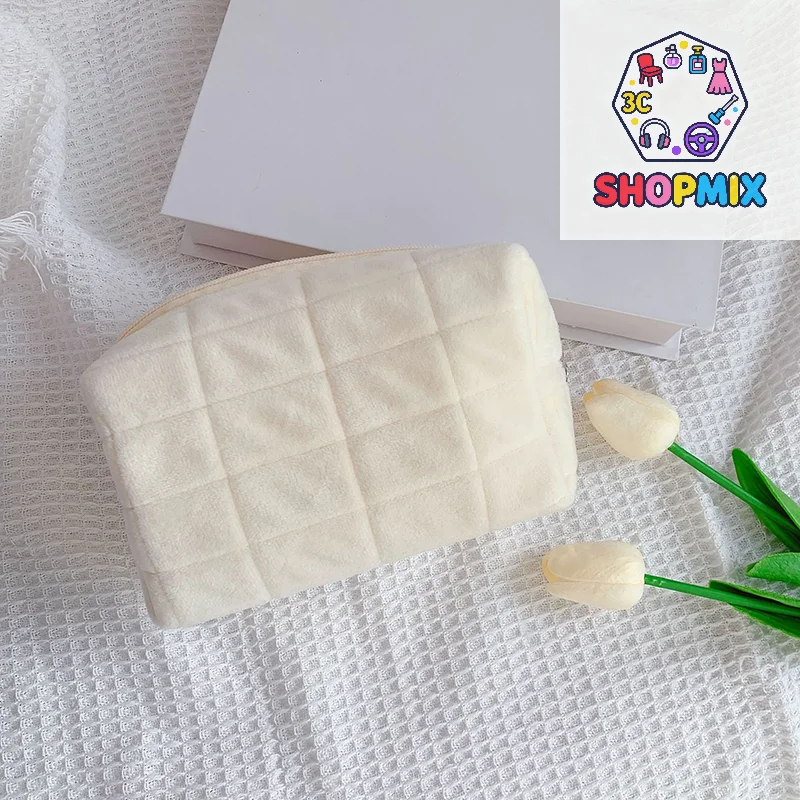 Fur Makeup Bag For Women Zipper Large Solid Color Cosmetic Bag Travel Make Up Toiletry Bag Washing Pouch Plush Pen Pouch
