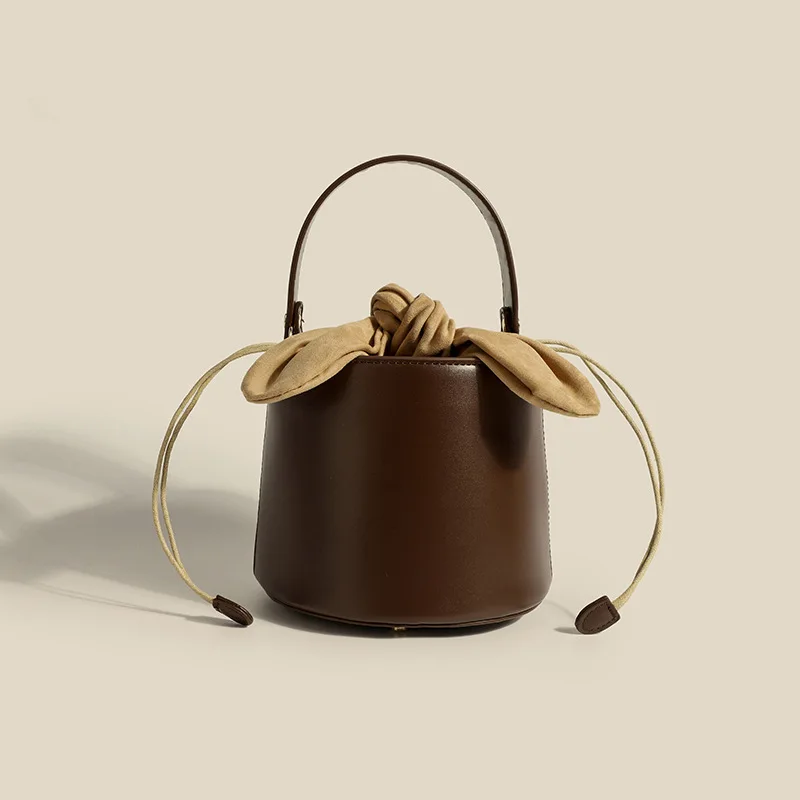 

Chic Women's Crossbodybag 2022 New Trending Mini Bucket Bow Bag For Women Solid Pu Leather Handbags Ladies Fashion Shoulderbag