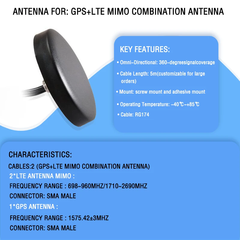 Low Profile GPS Glonass LTE Antenna 3 In1 Combo Antenna, Antennas for Cellular LTE and GPS Screw Mount
