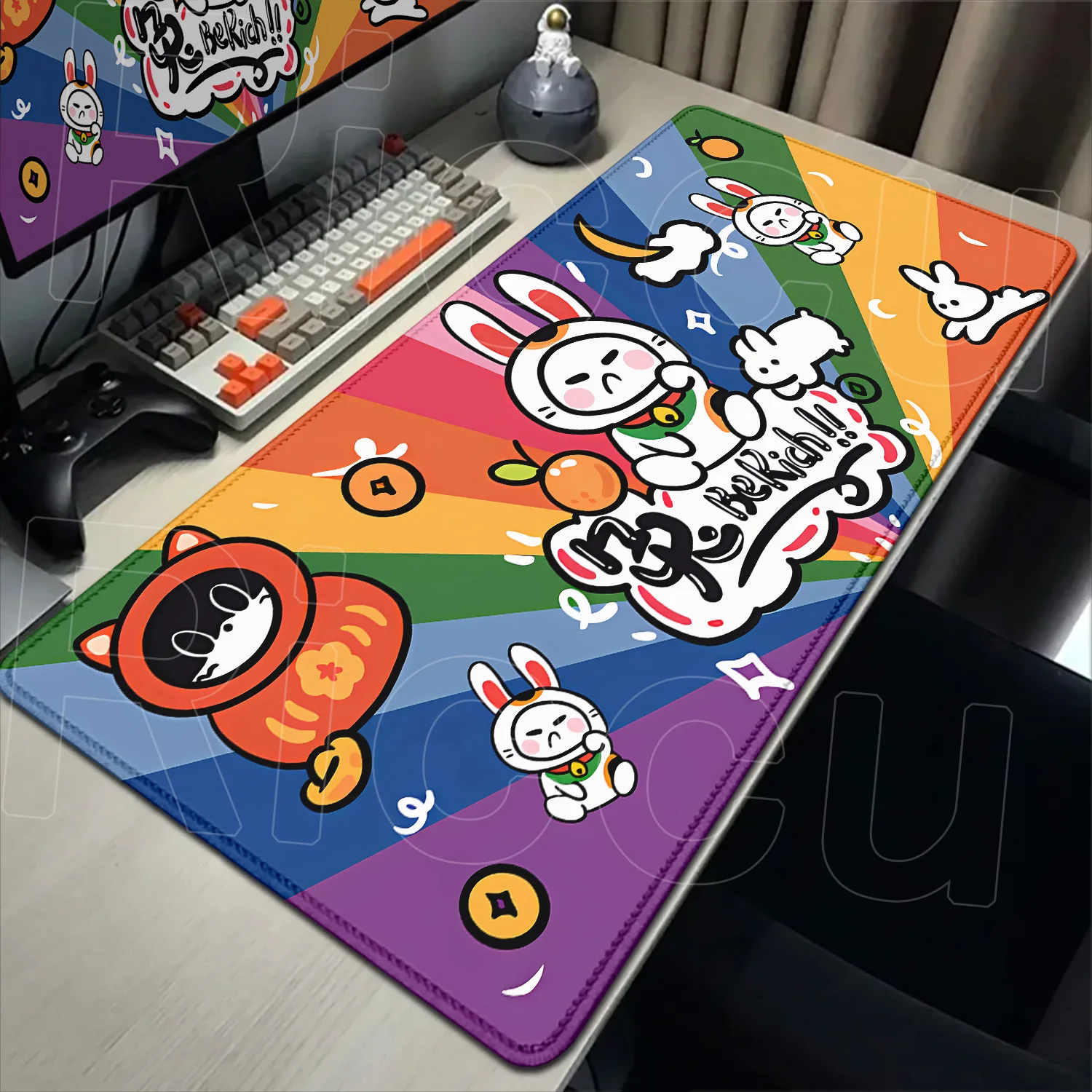 

Kawaii Rabbit Cartoon Mousepad XXL Laptop Cabinet Cushion Gamer Non-Slip Mausepad Graffiti Style Keyboard Pad Office Accessories