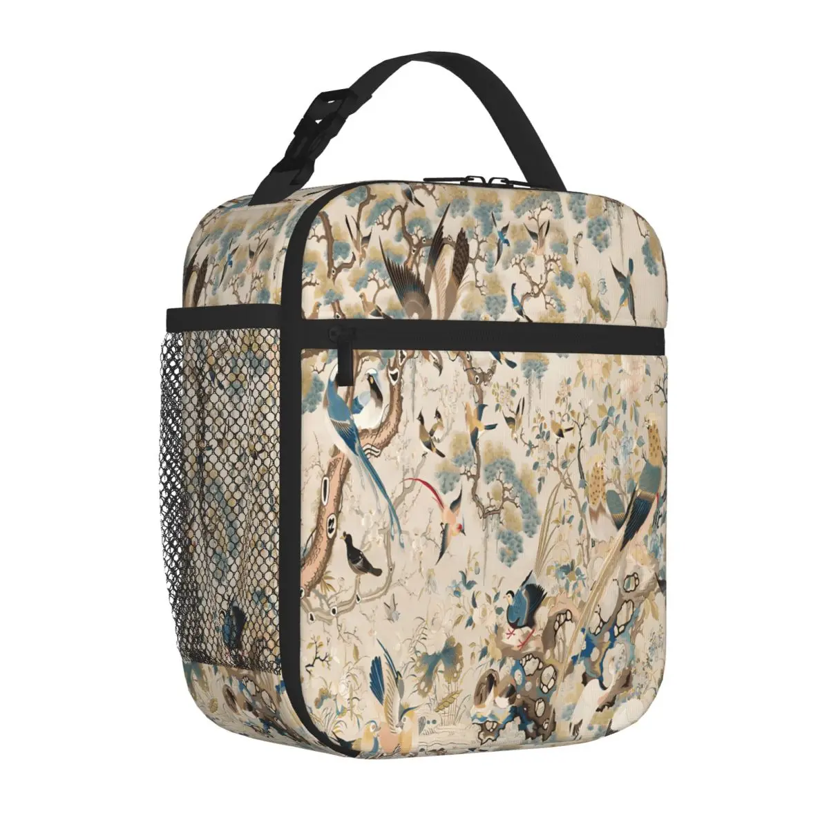 Bestselling Silk Tapestry With Embroidered Birds Military Style School Lunch Bag High School Insulated Snack Tote