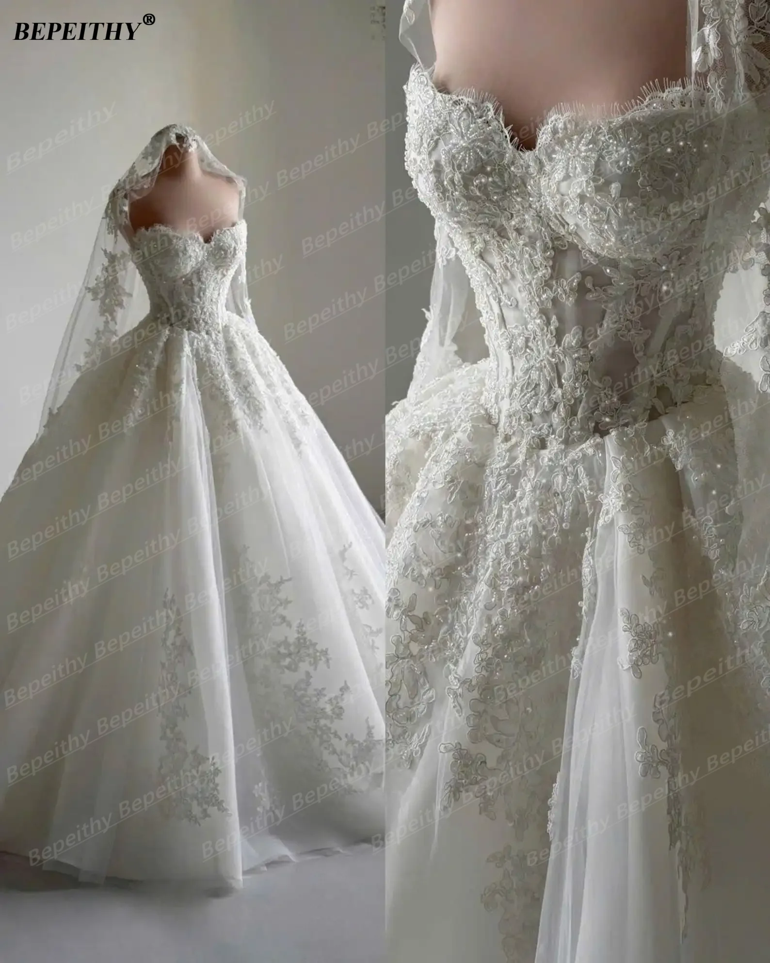 BEPEITHY Customized Vintage Long Sleeves Wedding Dresses 2026 Autumn V Neck Ball Gown Glitter Bride Plus Size Bridal Gown New