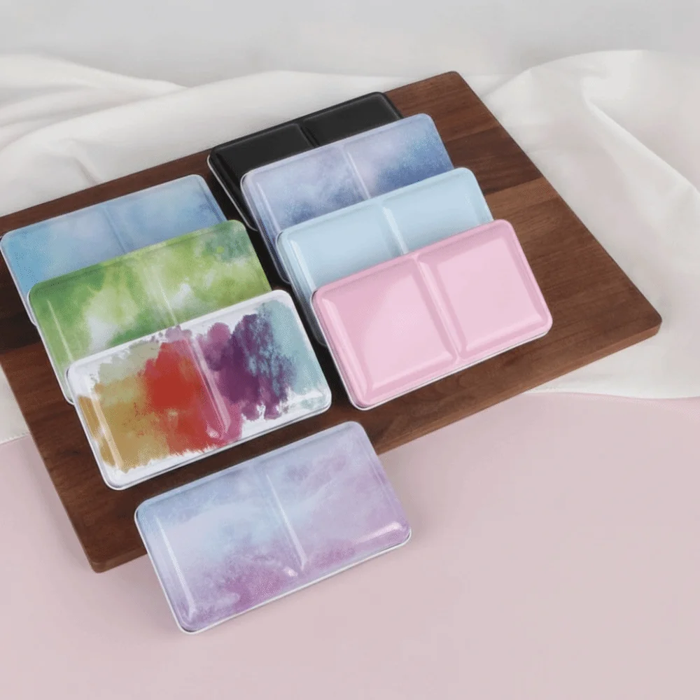 Metal Construction Watercolor Paint Box Portable Size Fold-Out Palette Folding Paint Box Small Size Lid Design Travel Paint Box