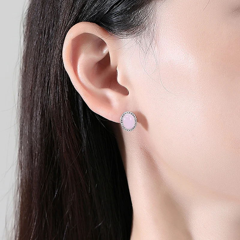 LUOTEEMI Dazzel Cubic Zirconia Fashion Stud Earrings Stylish Oval Green Pink Accessories for Women Girls Wedding Glitter Jewelry