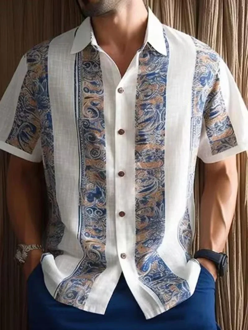 

Hawaiian 3D Oil Painting Geometric Printing Short Sleeved Top for Men's Fashionable Clothing Summer Beach Vacation Casual Shirt