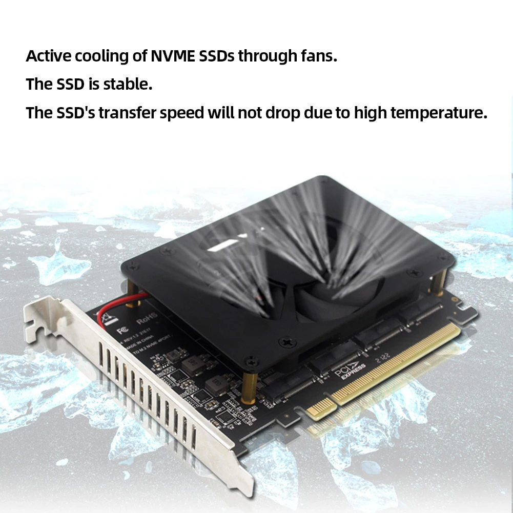 PCIEX16 NVME M.2 MKEY SSD RAID Expansion Adapter with Heat Sink PCIEX16 NVME M.2 MKEY SSD RAID Array Expansion 4 X 32Gbps