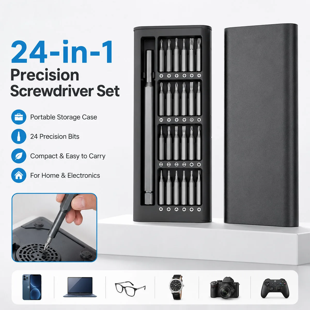 1PC 24 In 1 Precision Screwdriver Set Magnetic Repair Toolkit With Bits For Electronics Phone Laptop Watch Camera And DIY Pro