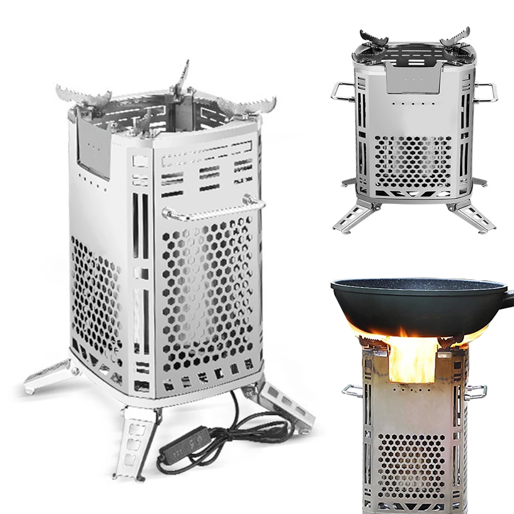 

Mini Outdoor Firewood Stove Portable Camping Picnic BBQ Travel Folding Stainless Steel Wood Stove Charcoal Cooking Grill
