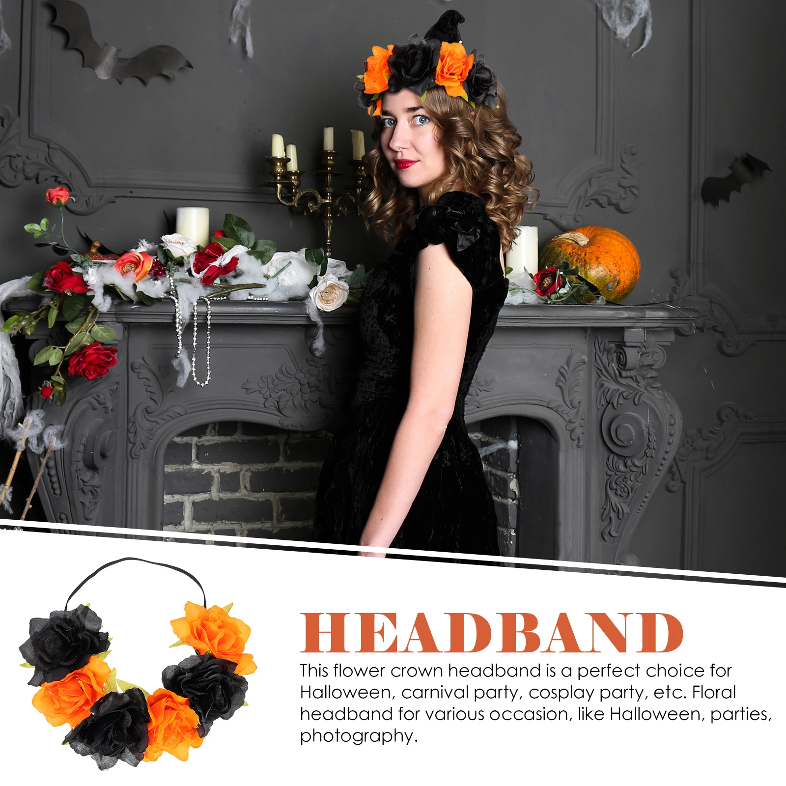 

Halloween Flower Headband Artificial Floral Crown Headpiece For Party Cosplay Photo Props Women Elastic Design Day Of The Dead