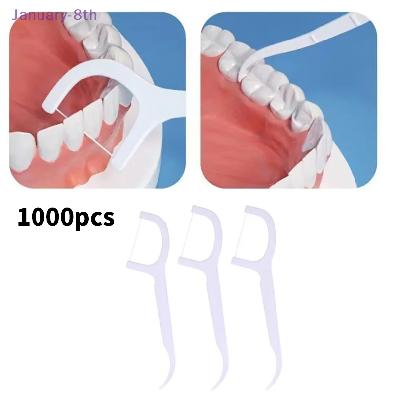 1000 pçs palitos dentários fio dental descartável com alça ferramentas de limpeza dos dentes portátil higiene oral cuidados suprimentos