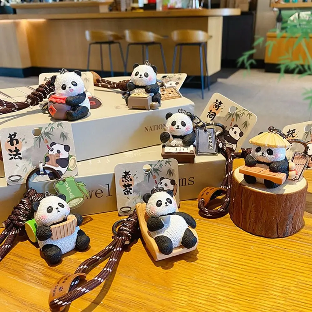 Fashion Cartoon Panda Keychain Chinese Style Kawaii Panda Dolls Pendant Bag Hanging Ornaments Car Key Ring Gifts