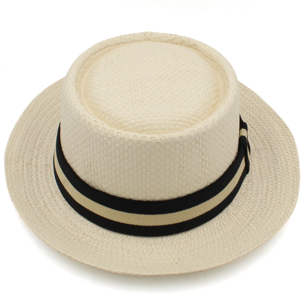 Lager Size Adjustable US 7 1/2-7 5/8 UK L-XL Men Women Straw Pork Pie Hats Summer Sunhat Boater Cap Sailor Sombrero Beach Fedora