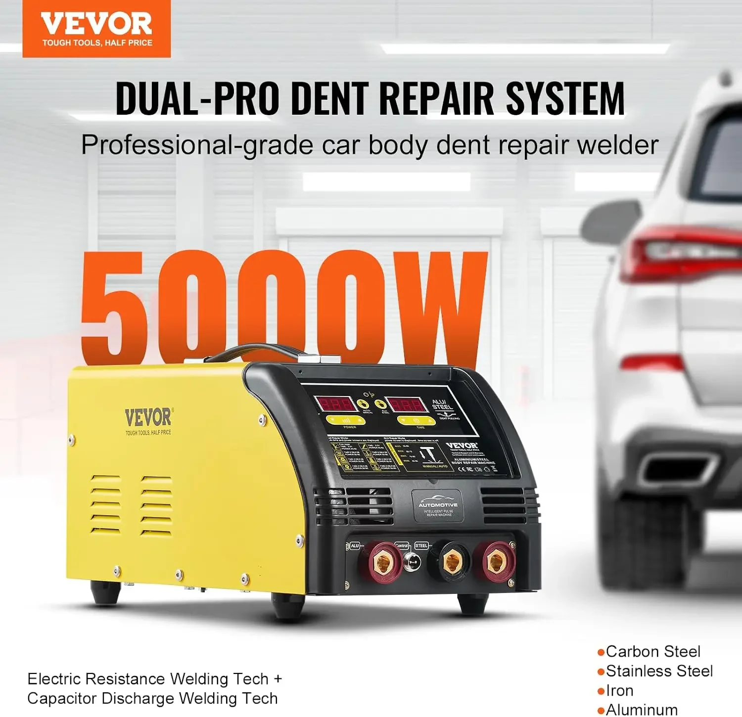 Dual Pro Stud Welder Deluxe AL/Fe Dent Repair Kit, Professional 5KW Welder with Auto/Manual Welding and 10 Modes, 110V Spot Weld