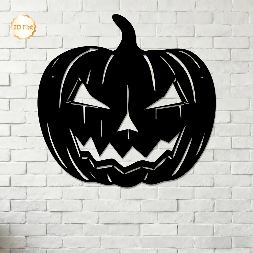 CIFBUY Metal Wall Art 2D Flat Wrought Iron Jack O Lantern Pumpkin Sculpture Indoor Outdoor Garden Living Room Home Decor